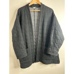 Eileen Fisher Quilted Kimono Jacket Womens L Charcoal Organic Cotton Minimalist